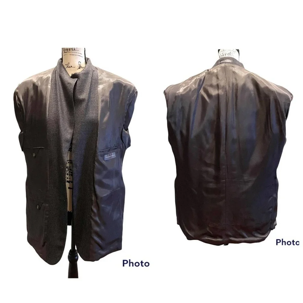 Oscar de la Renta Suit Jacket Blazer Sport Coat Gray Blue 42R Workwear